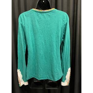 Little Yellow Button green embroidered shirt M